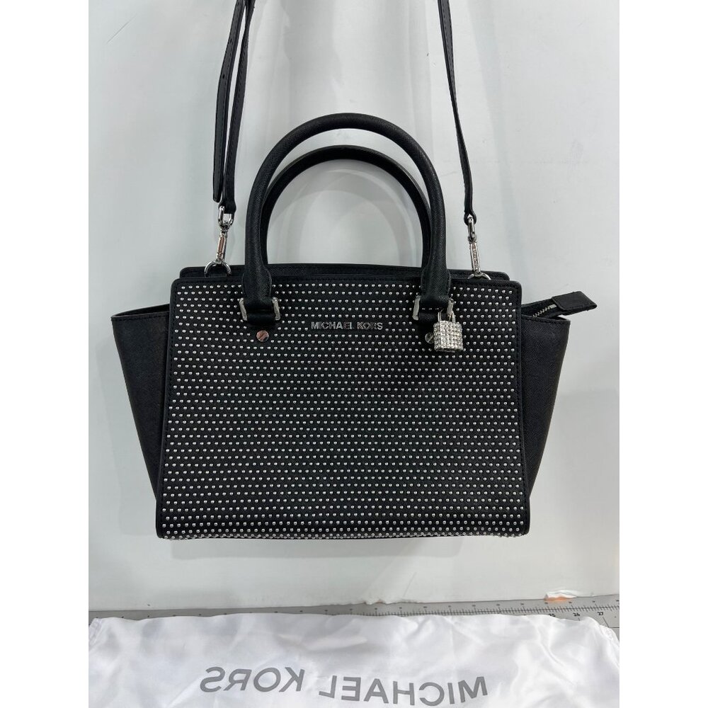 Michael Kors Black Studded Satchel Crossbody Bag w/Handles Strap ~~minty~~ - Picture 2 of 7